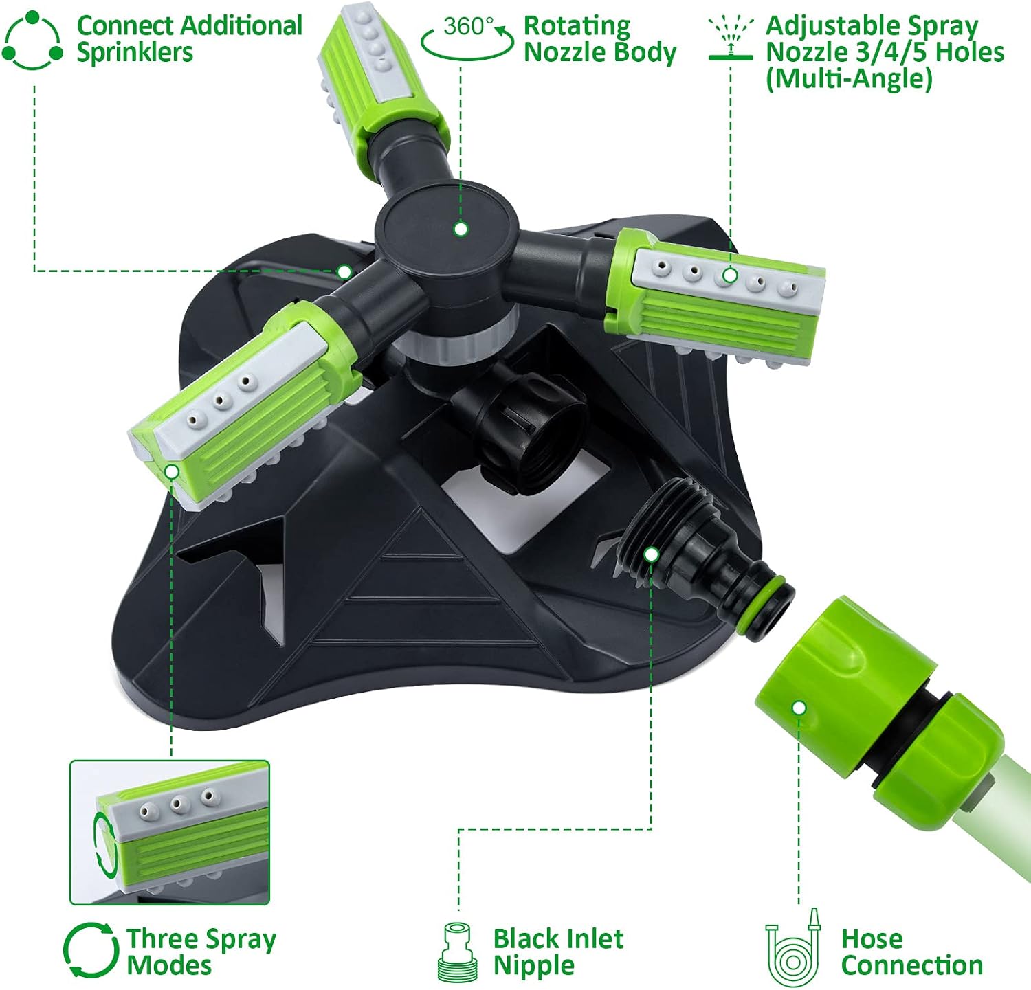Jardin Aspersor De Jardin Clavos De Tierra Para Plantas De Jardin Migaven 2pz Aspersor Riego 3 Brazos 360 Grados Giratorio Automatico Ajustable Rociador De Agua Con Conectores De Manguera De 1 2 In