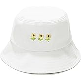 Umeepar Embroidered Bucket Hat Packable Foldable Beach Sun Hat for Women Men (Sunflowers White)