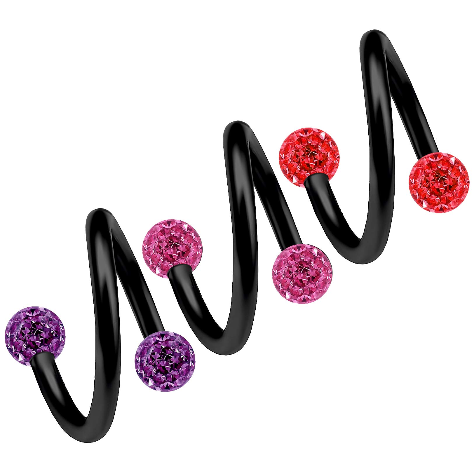 3pc Black Twisted Barbell Spiral Nose Ring Twist Pierced Earrings Ear Piercing Cartilage jewellery Industrial Earring Rings Lip Conch Screw Surgical Helix Tragus Daith Navel Belly 8mm Red