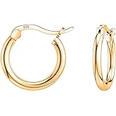 Savlano 925 Sterling Silver Round Hoop Earrings – 18K Gold Plated Hoop Earrings for Women & Men Comes in 10MM-25MM with a Gift Box