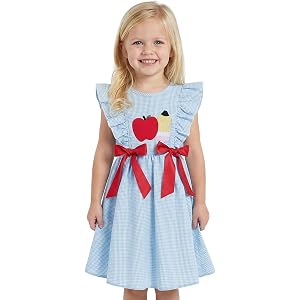 Kids Girls Back to School Dress, Toddler First Day of School Outfit Apple Pencil Embroidered Kindergarten Dress 3T-8T