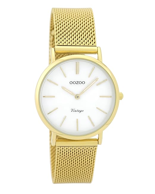 Flache Oozoo Vintage Damenuhr mit Milanaise Metallband und Perlmutt Ziffernblatt 32 MM
