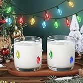 SiliFine Icon Juice Glasses, 14oz Stemless Wine Drinking Juice Glass Cup for Valentine Party Supplies Gift(2 Pcs,Christmas Bulbs)