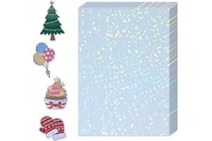 WANGHENG 36 Sheets Holographic Sticker Paper,Holographic Laminate Sheets,A4 Size Clear Vinyl Sticker Sheets Self-Adhesive Rainbow Overlay Sheets,11.7 x 8.3 Inches（Glass）