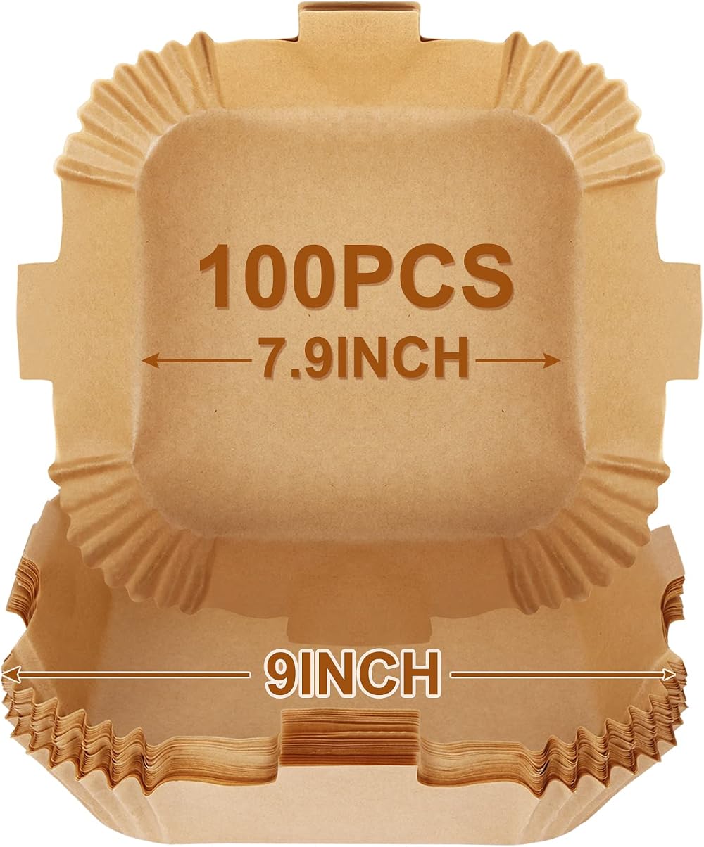 BYKITCHEN Air Fryer Liners Square 100pcs 7.9 Inch Parchment Paper Greaseproof