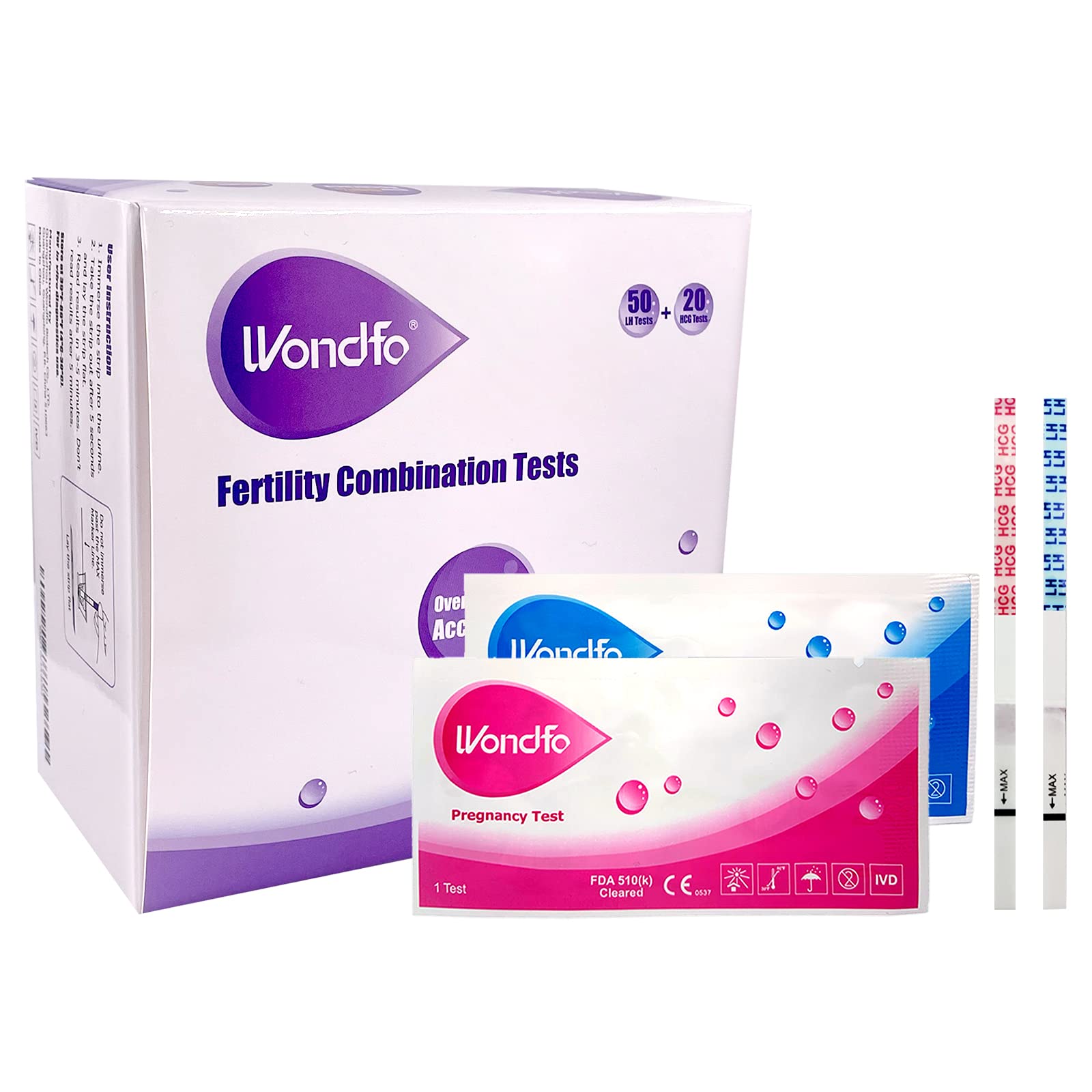 Wondfo 40 Ovulation Test Strips and 10 Pregnancy Test Strips Kit - Rapid Test Detection for Home Self-Checking Urine Test (40 LH + 10 HCG)