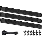 KUYEFGF 1U 19 Inch Rack Mount Brush Panel | Cable Entry Management Passthrough | Black Metal Rack Brush Cables Organizer