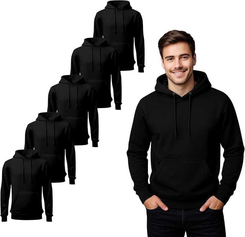 Gift Hub Black Hoodies Unisex XL 5 Pieces Plain Cotton Jumper Workwear