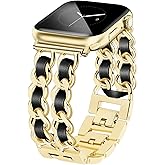 JR.DM Gold Watch Bands for Women Compatible with Apple Watch Band Leather 42mm(S3/2/1) 44/45/46/49mm Adjustable Metal Bracelet for iWatch Series1/2/3/4/5/6/7/8/9/10/11 SE 3/2/1 Ultra1/2/3 (No Case)