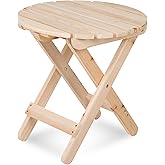 Shine Company Round Wooden Folding Solid Wood Side Table, Outdoor Adirondack Small Patio Table, Natural