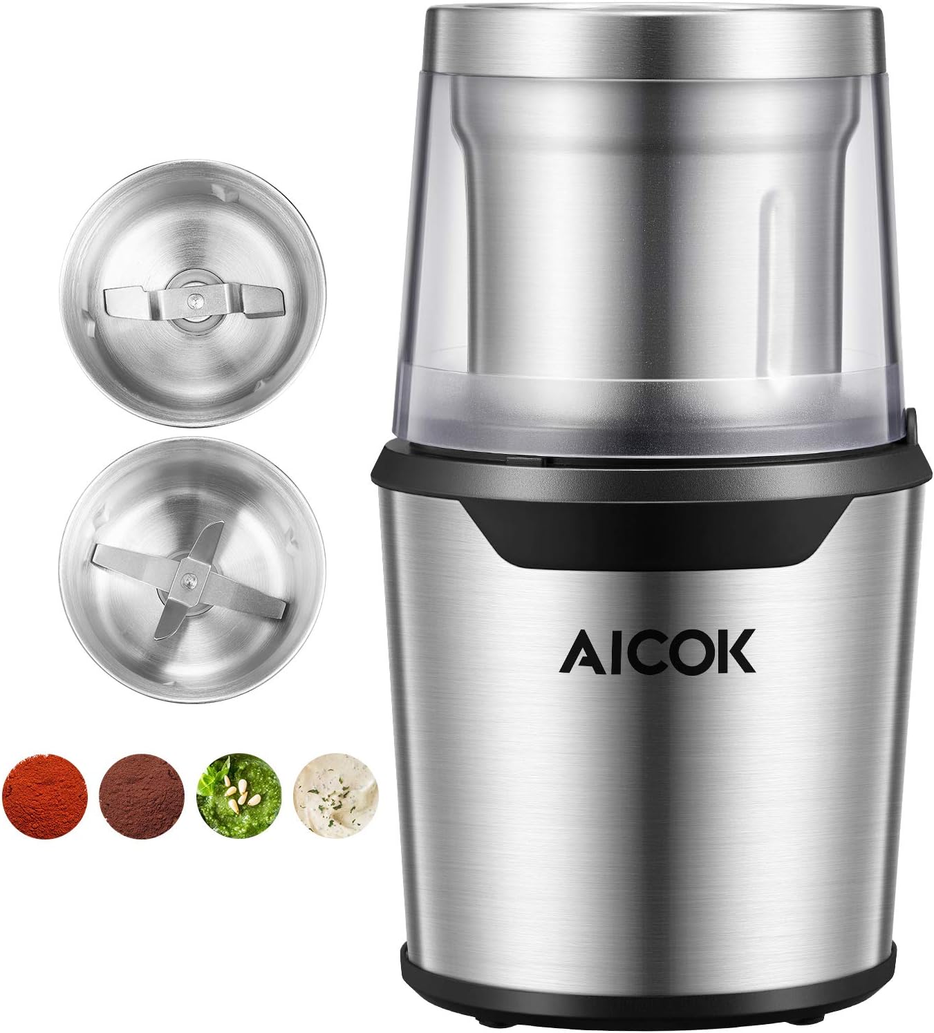 Electric Coffee Grinder Portable & Compact Spice and Coffee Grinder with Stainless Steel Removable Bowl Easy to Clean, Fast Grinding for Seeds, Spices, Grains Home Office Travel, 12 Cups