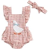 AHUGHAUE Baby Girl Clothes Embroidery Romper Ruffle Sleeveless Jumpsuit Bodysuit Headband Infant Plaid Outfit