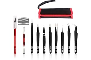 10PCS Precision Tweezers Set, HengTianMei ESD Anti-Static Stainless Steel Tweezers Kit Curved Tweezers for Craft, Jewelry, Electronics, Laboratory Work
