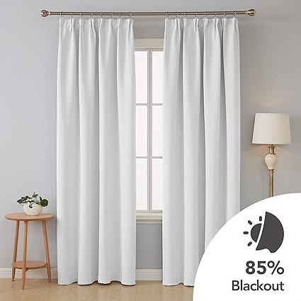 Deconovo White Blackout Curtains Kids Room Pencil Pleat Curtains