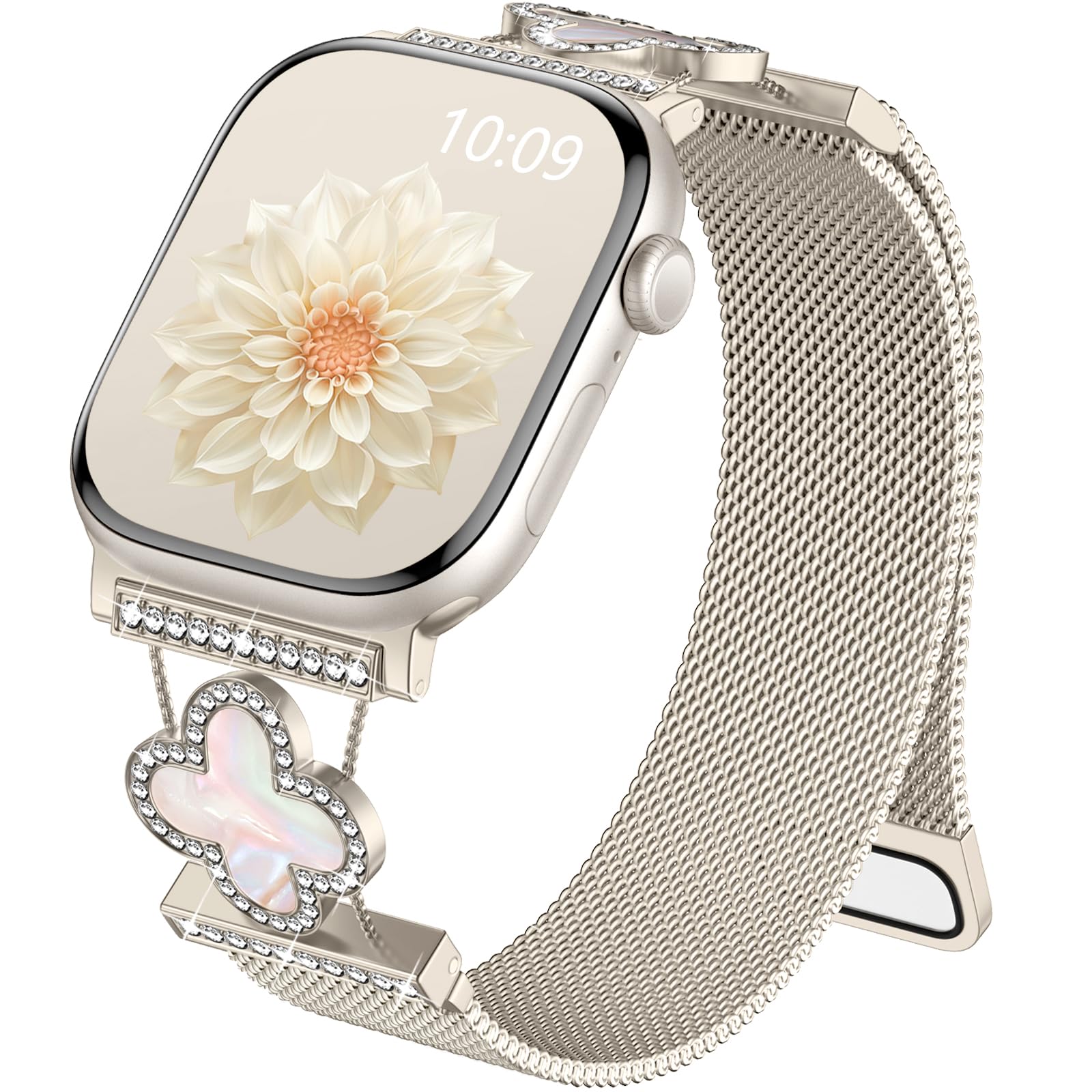 Photo 1 of Magnetic Band Compatible with Apple Watch Bands for Women 42mm 44mm 45mm 49mm, 46mm Series 10, Stainless Steel Milanese Mesh Loop Metal Strap for iWatch Series 10 9 8 7 6 5 4 3 SE Ultra 2 1, Starlight