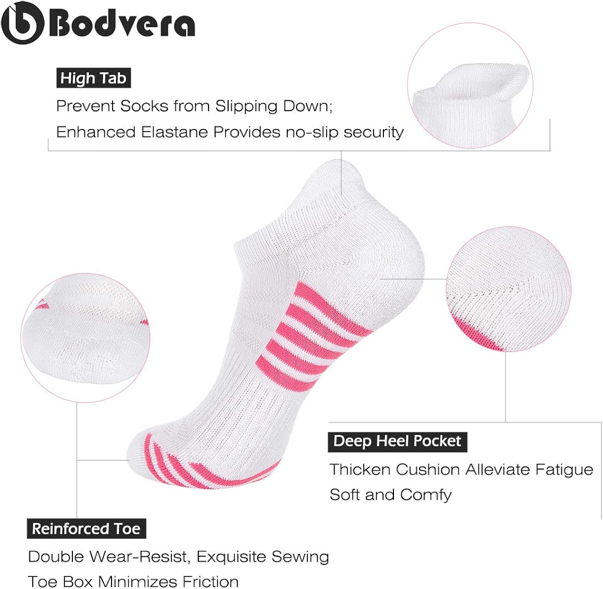 Bodvera Women's 6 Pack Performance Ankle Athletic Running Socks Cushioned Breathable Low Cut Sports Tab Socks White at  Women’s Clothing store