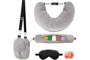 EZ4UVOY Travel Neck Pillow Stuffable with Clothes, Stuffable Neck Pillow for Travel, Packable Fillable Storage Bag for Airplane Travel, Soft Velvet Neck Pillow Case Cover