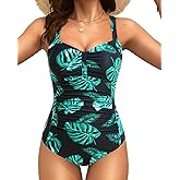 Tempt Me Women Ruched Slimming One Piece Swimsuits Tummy Control Vintage Bathing Suits