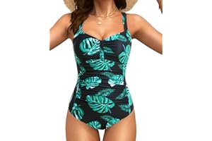 Tempt Me Women Ruched Slimming One Piece Swimsuits Tummy Control Vintage Bathing Suits
