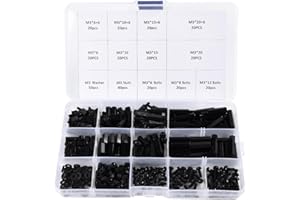 FUNNYTEK 350Pcs M3 Male Female Nylon Hex Spacer Standoff Screws Nuts Motherboard Standoffs and Screws Assortment Kit Threaded Pillar for PCB Motherboard Circuit Board Black