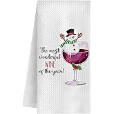 QWZDRHYJI Funny Snowman Wine Christmas Kitchen Towels, Wine Lover Gifts Dish Tea Towels for Kitchen, Holiday Winter Xmas Snowman Wines Decorative Hand Towel for Bar Cart, 16x24 Inch