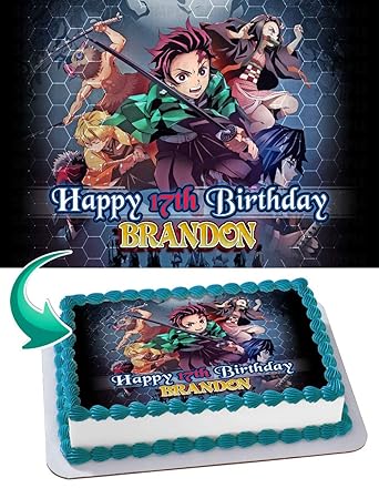 Cakecery Demon Slayer Edible Cake Image Topper Personalized Birthday Cake Banner 1 4 Sheet Amazon Com Grocery Gourmet Food