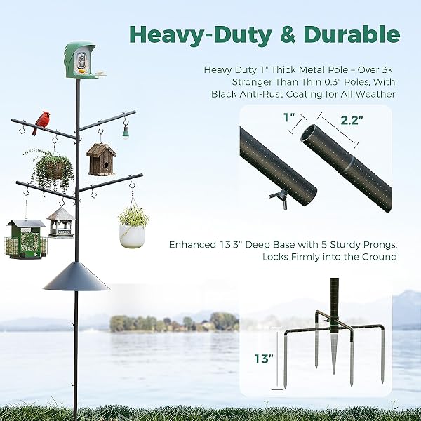 PERCHME BIRD FEEDER POLE WITH SQUIRREL BAFFLE, 92” INCH 360° ROTATING HEAVY-DUTY BIRD HOUSE POLE FOR OUTDOORS,ADJUSTABLE HEIGHT,UNIVERSAL MOUNT KIT FOR BIRD FEEDER CAMERAS&HOUSES (92” BLACK)