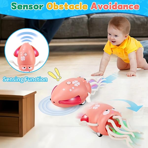 LZZAPJ ELECTRIC DANCING OCTOPUS LIGHT MUSIC SUITABLE FOR 12-18 MONTHS OLD BABY TOYS, KID CRAWLING SQUID TOYS SUITABLE FOR TODDLER TUMMY TIME, BIRTHDAY FOR 1 2 3 4 5 6 YEAR OLD GIRL (PINK)