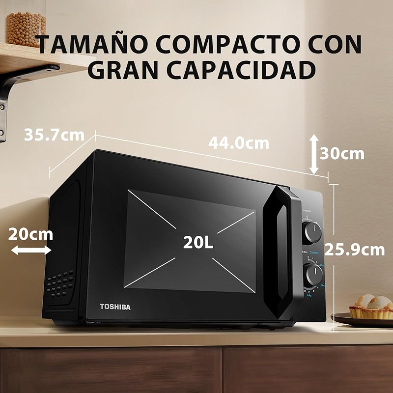Microondas toshiba 20l mw2-mm20p (bk), micro-ondas independente, 800 w, 5 níveis de potência, com descongelamento fácil, iluminação led interna, preto