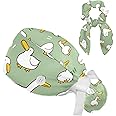 Women Working Cap with Buttons Bouffant Hat Autumn Leaves Nurse Scrub Caps Long Hair