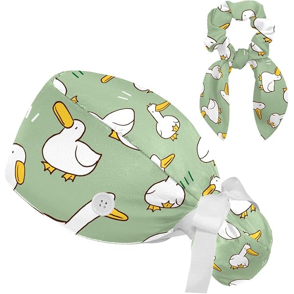 Bouffant Scrub Turban Caps - 2 PCS Tie Back Hats With Sweatband & Button, Cats With Glasses Print - View #10
