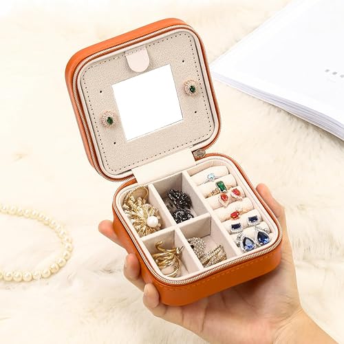 TRODANCE Jewelry Travel Case with Mirror,Small Travel Jewelry