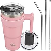 Konokyo 20 oz Tumbler with Handle and 2 Straw 2 Lid, Insulated Water Bottle Stainless Steel Vacuum Cup Reusable Travel Mug, Light Pink