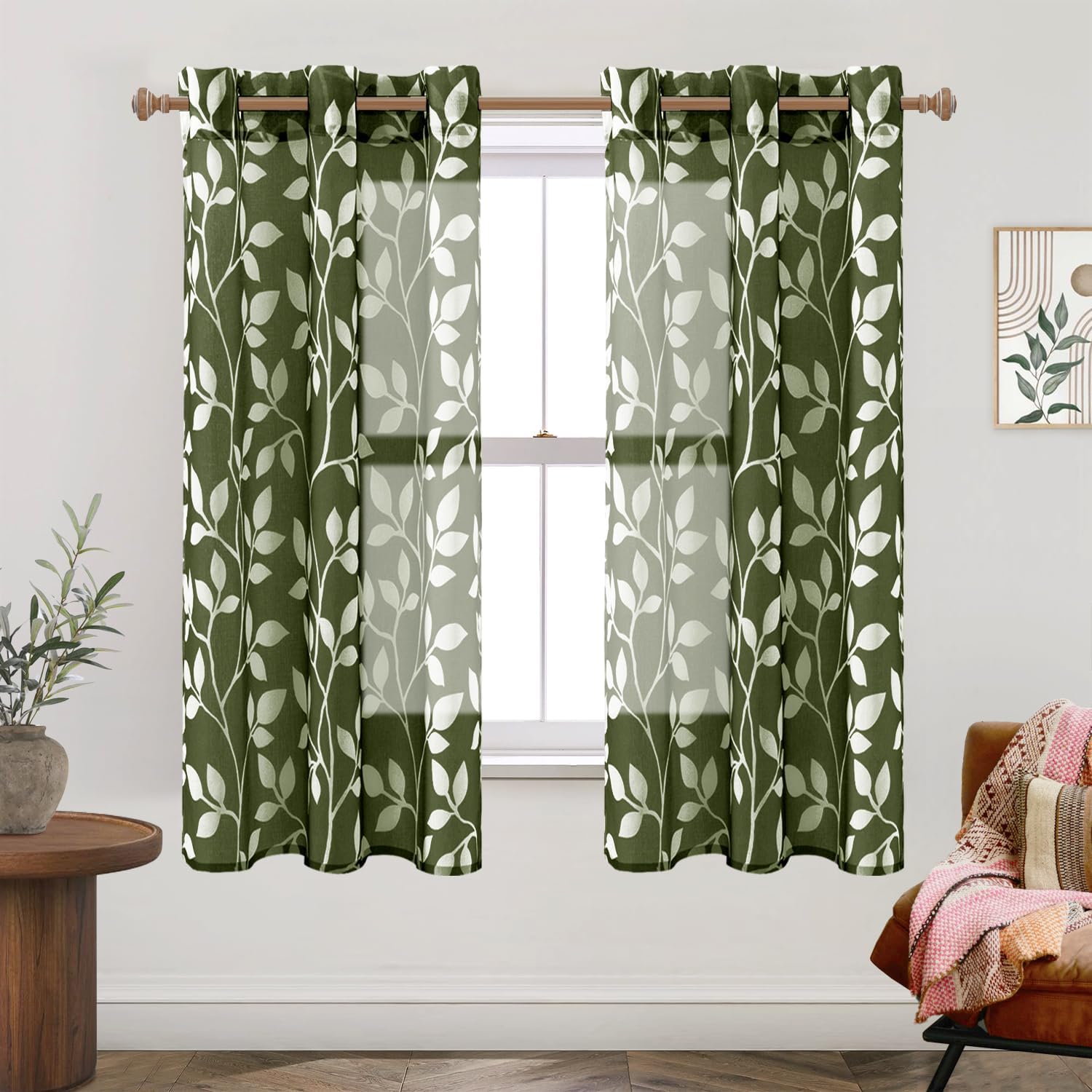 Outdoor Curtains - XTMYI Tropical Forest Sheer Outdoor Curtains for Gazebo Cabana Grommet Ring Top Wildlife Themed Nature Curtains for Living Room Patio Balcony,72 Inch Length 2 Panels,Fern Olive Green