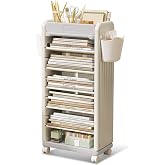 UNICOO&reg; 7 Tier Book Cart | Mobile Bookshelf, Rolling Storage Cart &amp; Mobile Organizer, Lightweight Book Carts with Wheels and Tiered Cart w/Shelving for Home, Office, &amp; Classroom (Gray)