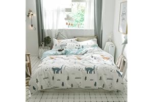 HighBuy Kids Dinosaur Bedding Sets Twin Boys Cotton Duvet Cover Sets 3 Piece with Hidden Zipper Reversible Blue Checkered Pattern Comforter Cover for Girls Boys Teens Bedding Twin