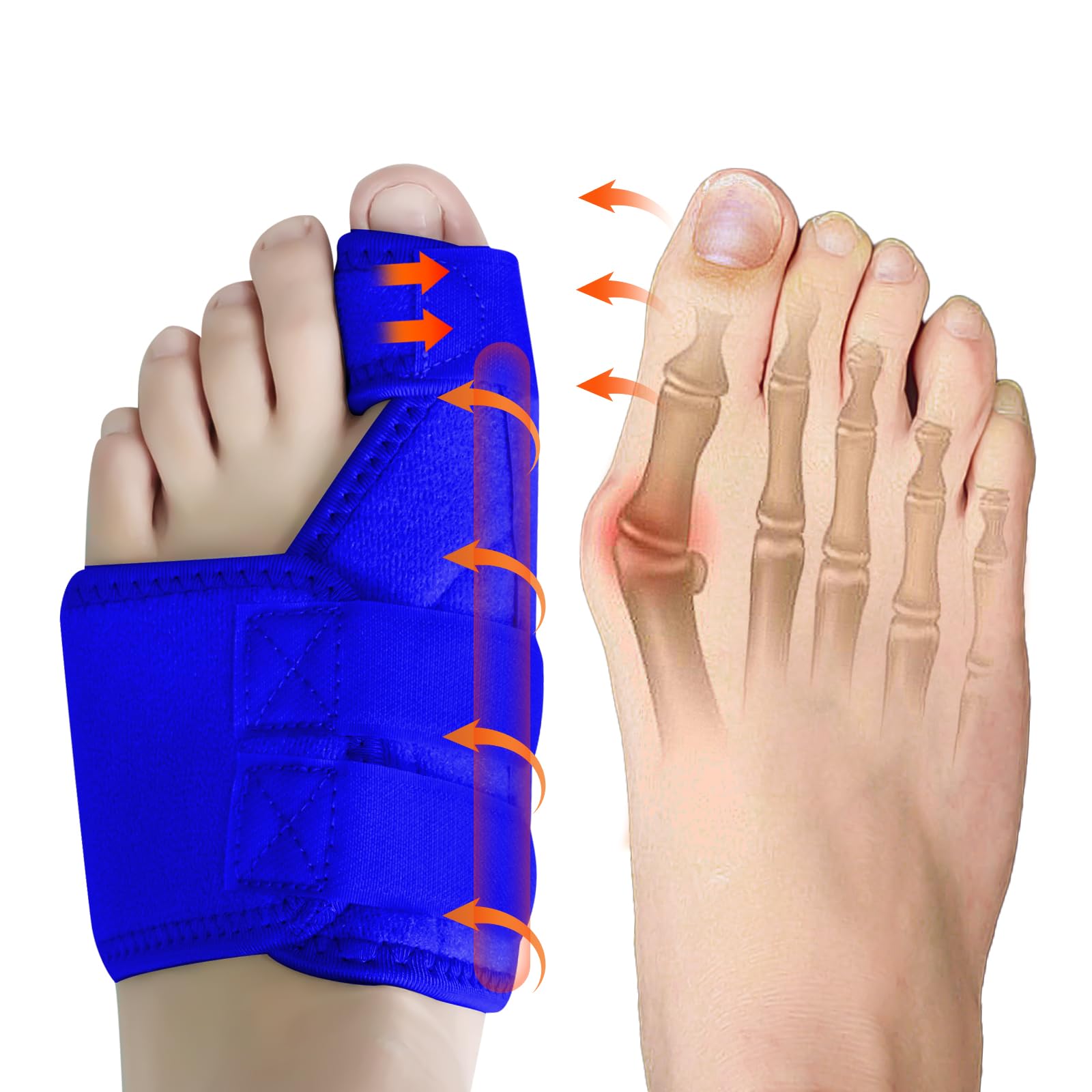 Ruilaibao Bunion Corrector Big Toe Straightener for Women and Men Bunion Splint for Big Toe Pain Relief Bunion Support for Day Night Foot Pain Relief (Royal blue, left)