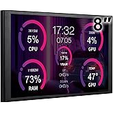 WOWNOVA 8 Inch LCD Screen Inside PC Case Screen (Desktop Mode Added), 1 Click 1 Cable to Get Started Computer Temperature Display Monitor, Sensor Panel for Inside PC Case with Screen (Black)