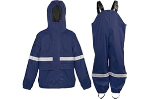 NAVIS MARINE Junior Rain Suit for Boys&Girls Waterproof,Windproof,Stretchable Jacket&Pants Reflective 1-14Y