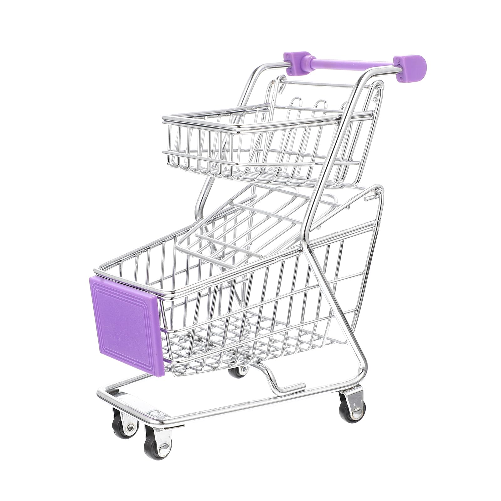 Photo 1 of Miniature Shopping Cart Mini Metal Shopping Cart Mini Supermarket Handcart Double Layer Supermarket Shopping Cart Toy for Home Desktop Decor?Purple?