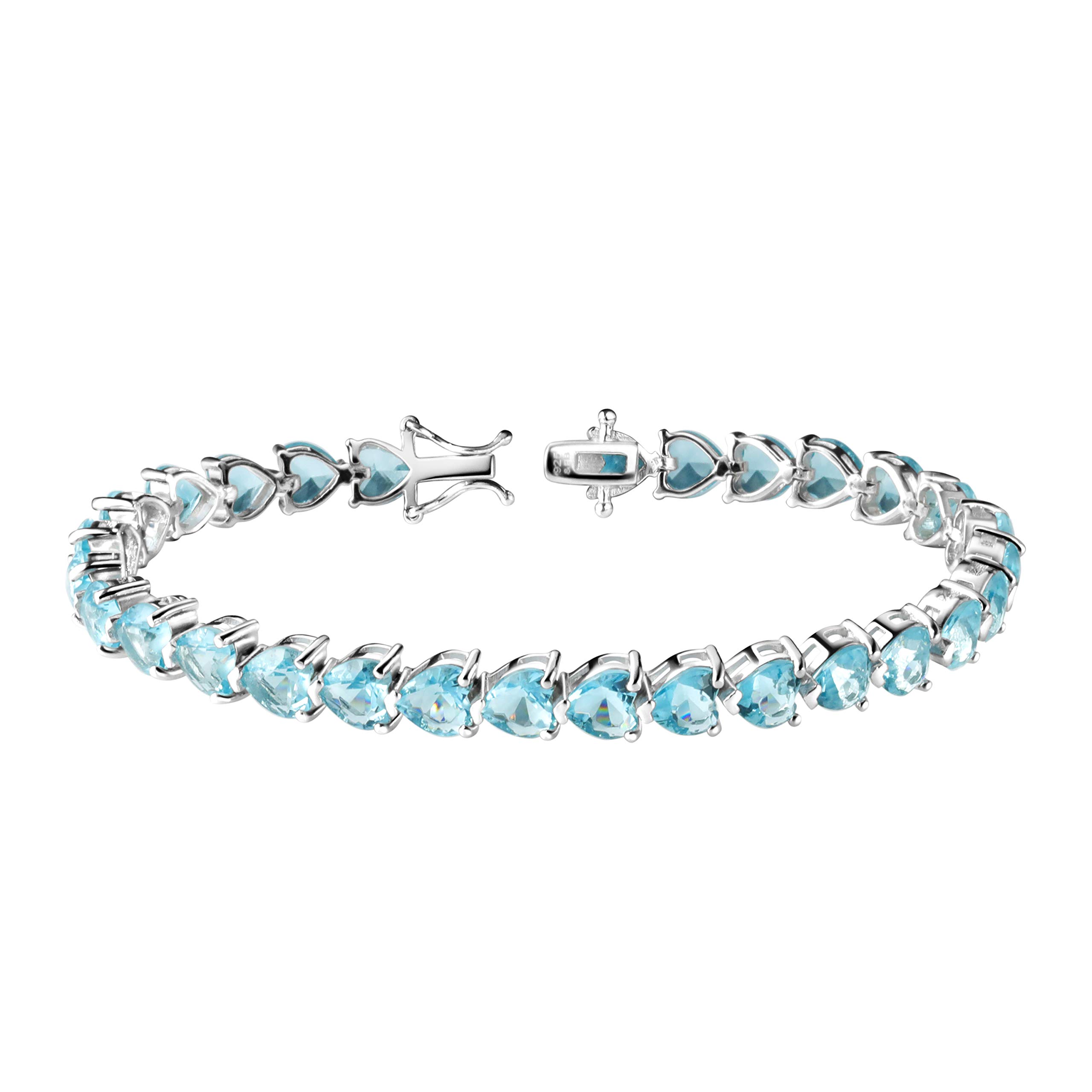 Franki Baker Heart Shaped Aquamarine CZ & Sterling Silver Tennis Bracelet. Size: 19cm