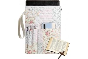 Gilprop Bible Book Sleeve with Zipper 11" x 9" Padded Protector Washable Quilted Book Covers Printed Bible Pouch with Handle Pockets Protector for Books Lover Christian Gifts(Spliced Flower)