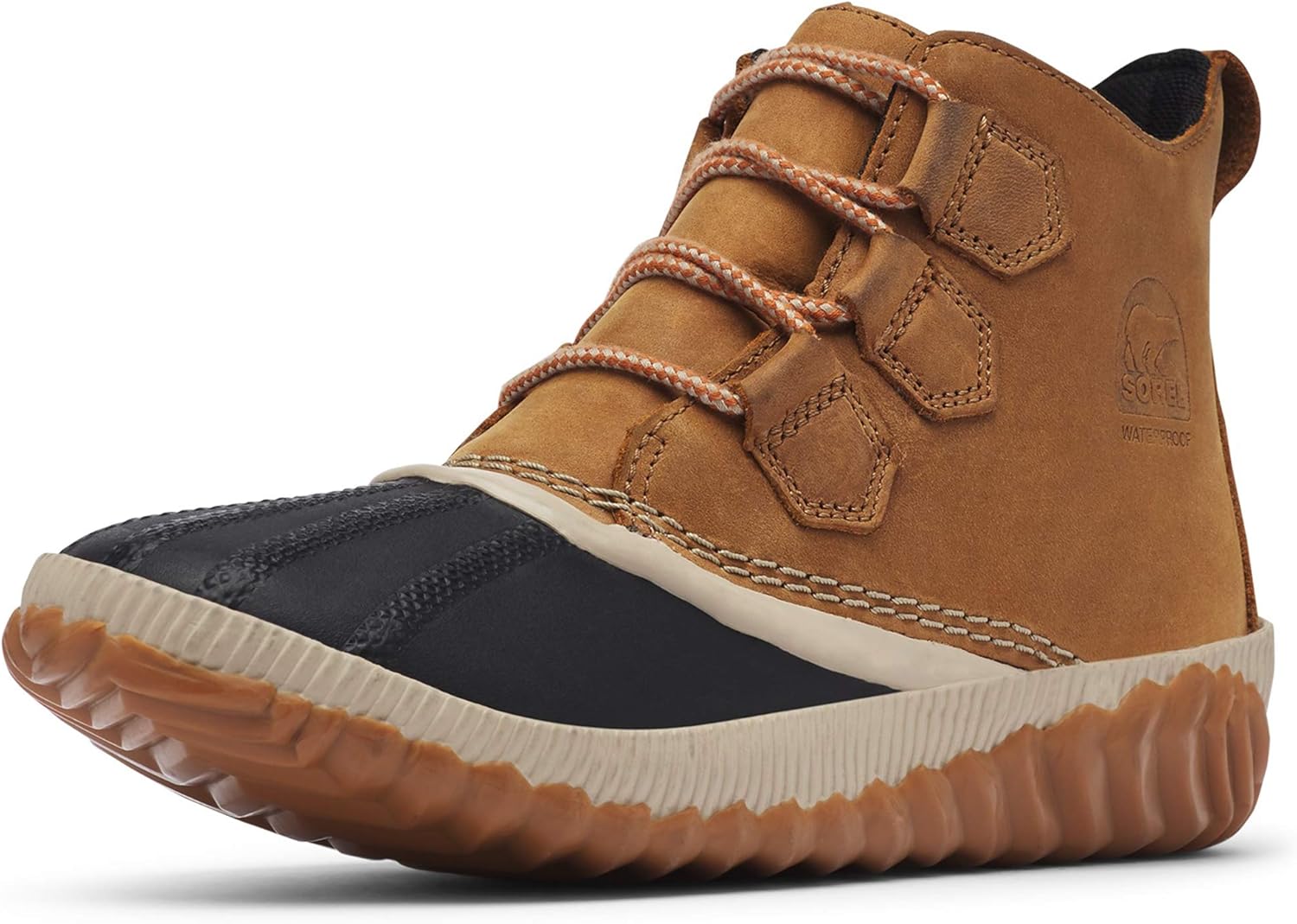  | Sorel - Women's Out ‘N About Plus, Waterproof Leather and Suede Duck Boot, Tonic Melon | Rain Footwear