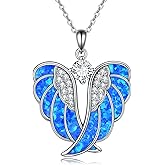YFN Angel Wings Opal Necklace 925 Sterling Silver Guardian Angel Wings Pendant Necklace Opal Angel Jewelry for Women