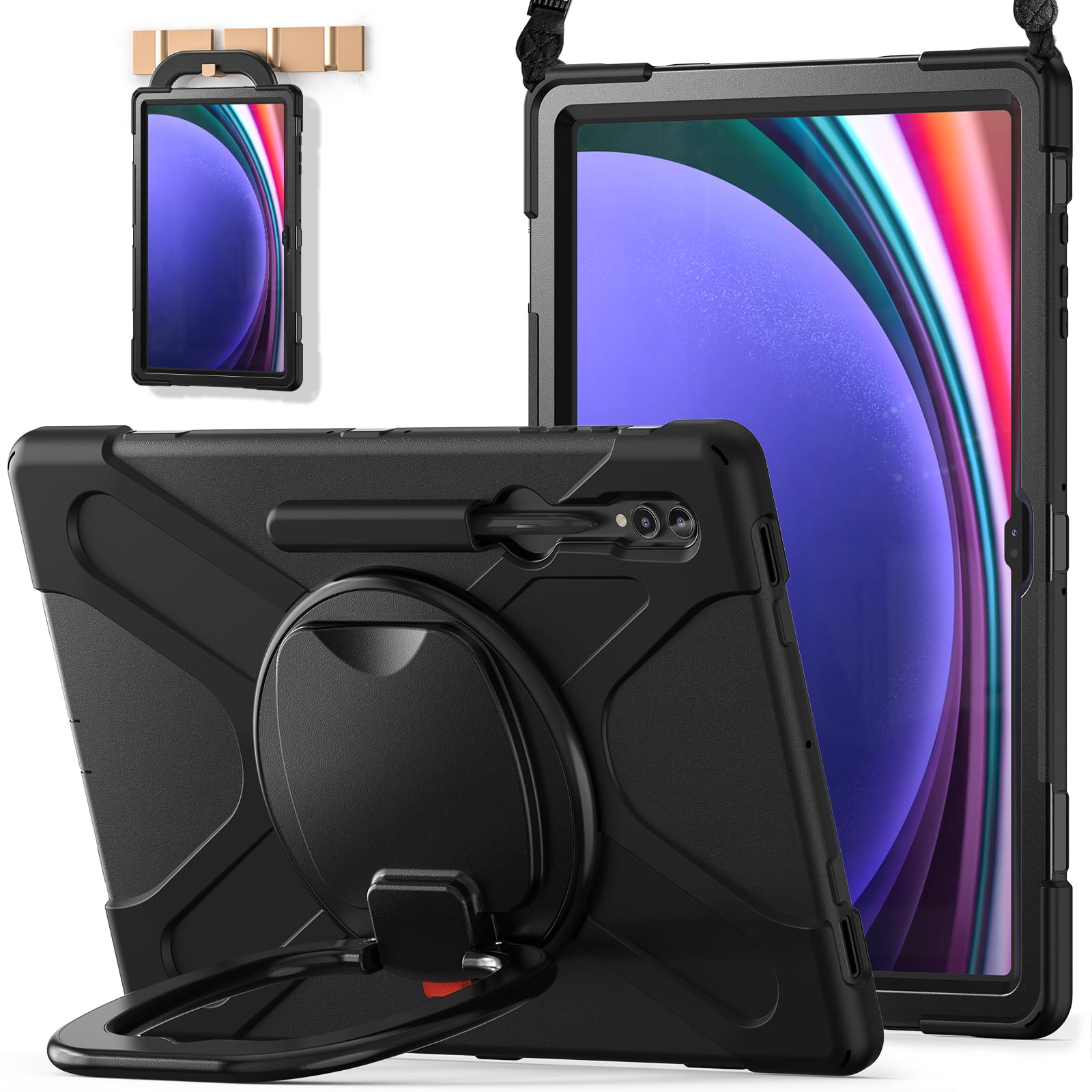 Photo 1 of BATYUE Case for Samsung Galaxy Tab S10 Ultra /S9 Ultra /S8 Ultra 14.6” 2024/2023 /2022 SM-X920/X926B/X910/X900, Shockproof Protective Tablet Case with Shoulder Strap, Kickstand, Black