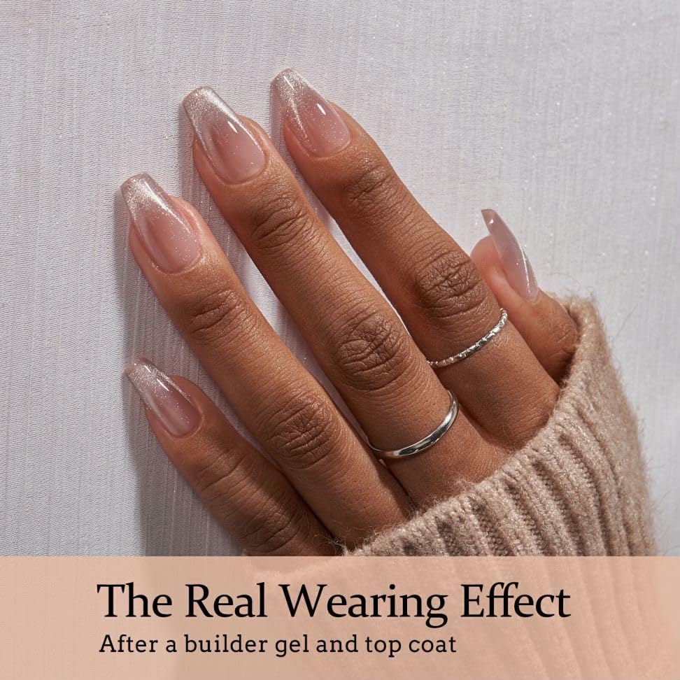 BTArtboxnails XCOATTIPS Press on Nails - Cat Eye Christmas Press on Nails, French Tip Nails, Short Coffin Soak Off Acrylic Nail Tips Extensions, Soft Gel Fake Nail - Image 2