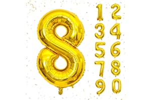 BEEYAKY 40 Inch Gold Number Balloons, Helium Mylar Foil Number Balloons for Birthday, Number 8 Balloon for 8st Birthday Decorations for Kids, Anniversary Party Decorations Supplies