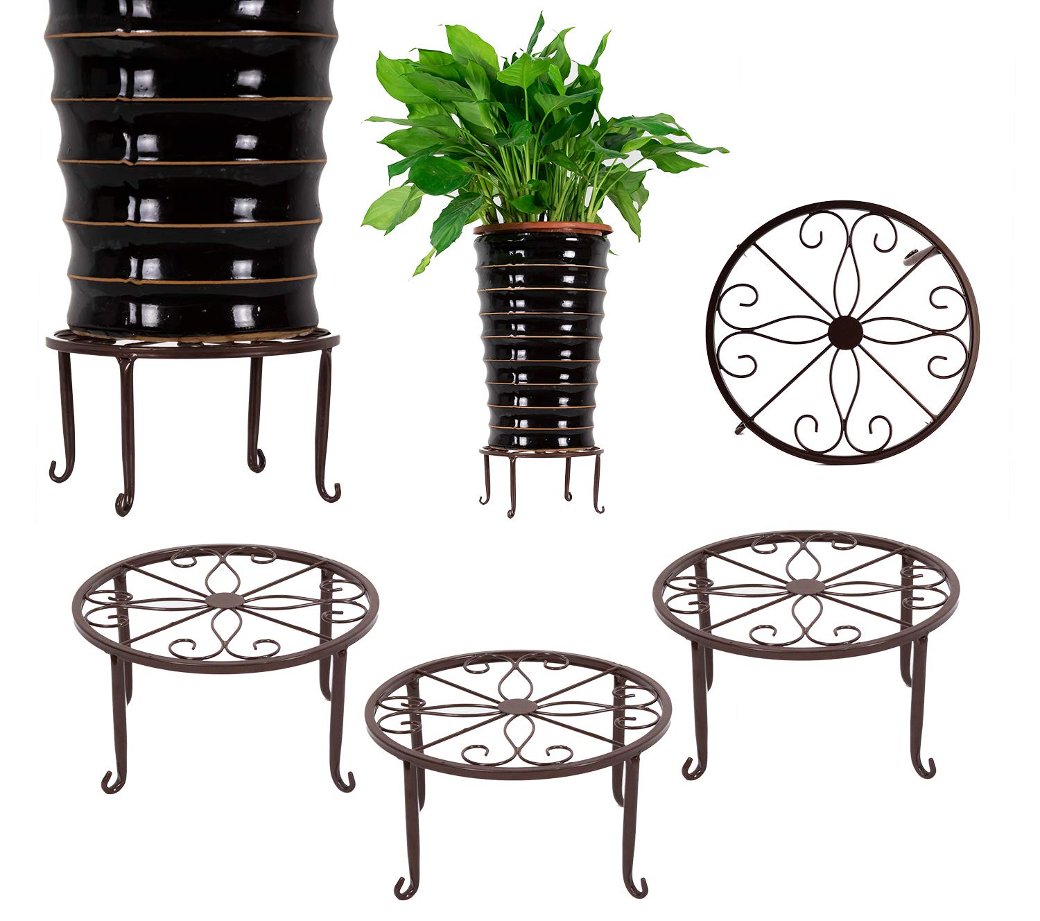 3 Pack Metal Potted Plant Stands Flower Pot Holder 9 Inches Heavy Duty 50lb Pre Assembled Round Rack Bronze Color Garden Outdoor Cjp Org In