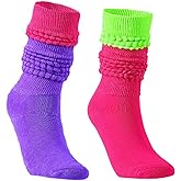 PINCHUAN Neon Socks for Women 80s Neon Slouch Socks Women's Leg Warmers Slouch Long Scrunch Knee Sock 80S Neon Outfit
