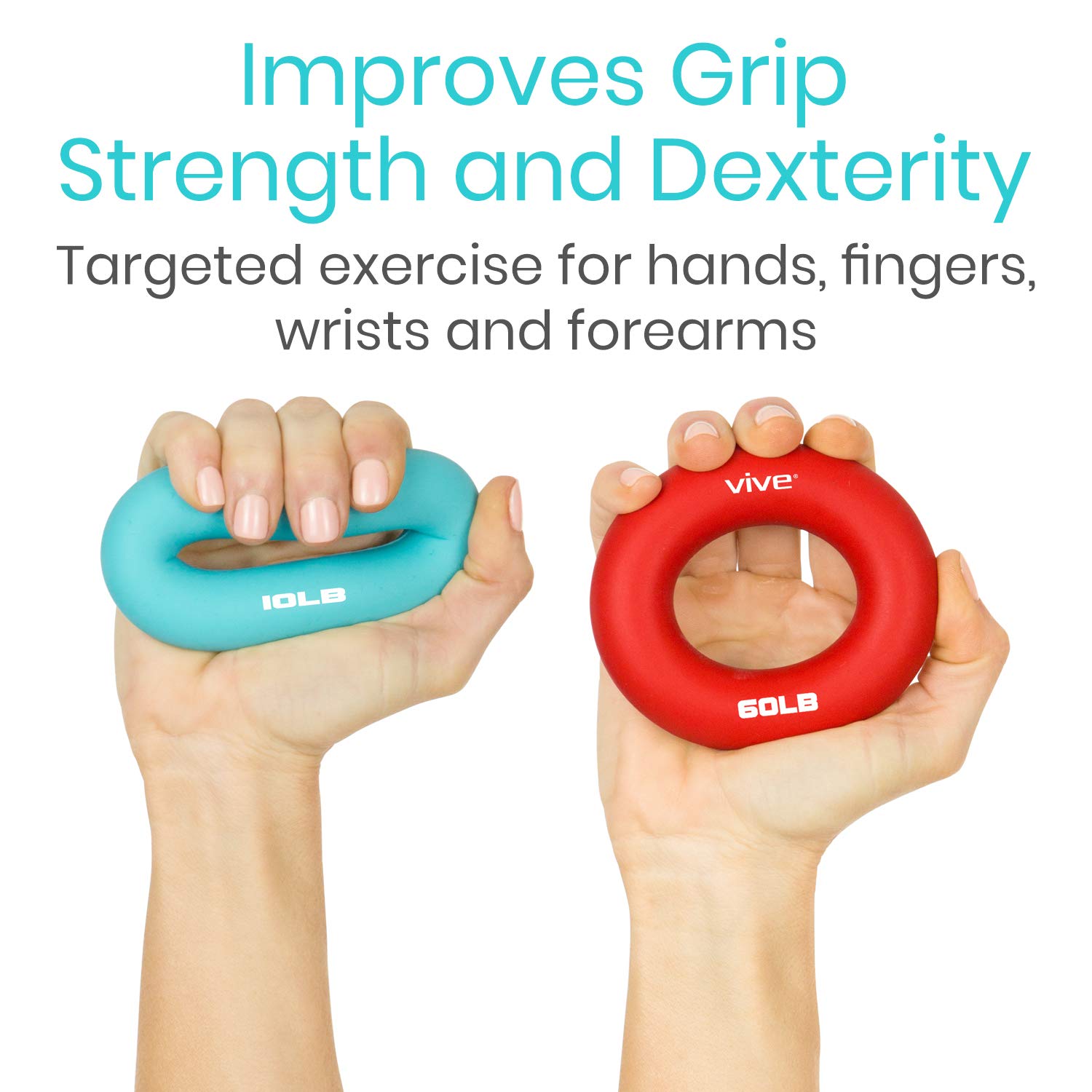 Vive Grip Strengtheners (6 Pack) - Forearm Ring Hand Exercisers - Silicone Squeezer Gripper for Muscle Strengthening Training Tool - Arthritis Finger Physical Therapy PT Kit Trainer: Industrial & Scientific